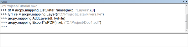 Screen capture of ExportToPDF results in Python window