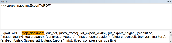 Screen capture of ExportToPDF syntax