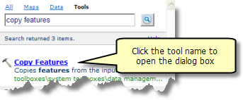 Opening the tool dialog from the Search window
