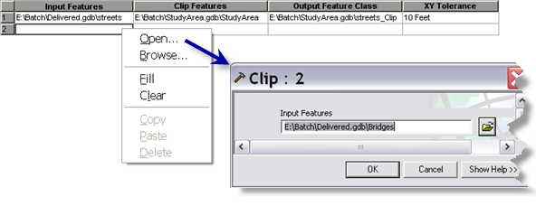Opening a parameter dialog box for a cell