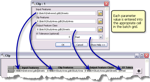 Entering parameters using the tool's dialog box