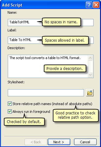 Script general properties