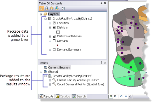 Layers and tasks added to ArcMap from a geoprocessing package