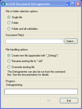 The ArcGIS Document Defragmenter dialog box