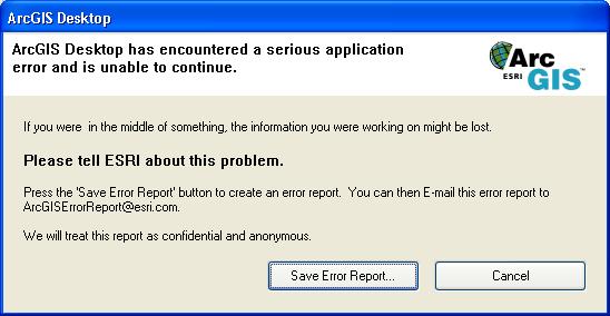 The Error Report dialog box