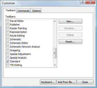 Customize dialog box