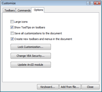 Customize dialog box