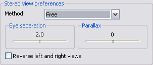 Stereo view preferences for the Free method.