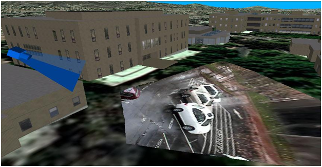 An example of a security camera video layer in ArcGlobe