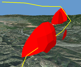 The floating yellow line is a result of heights (z-values) embedded within the feature geometry