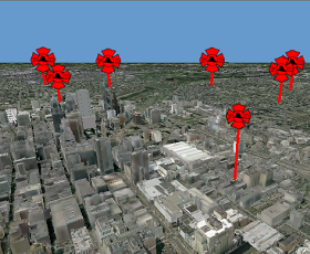 A standardized cartographic layer offset used to display important landmark points above the cityscape