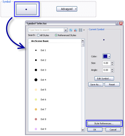 Open the Symbol Selector dialog box to access style references to assign symbology