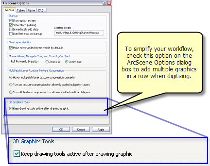 Keep drawing tools active from the ArcScene Options dialog box