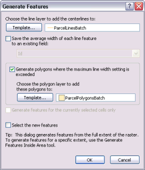 Generate Features dialog box