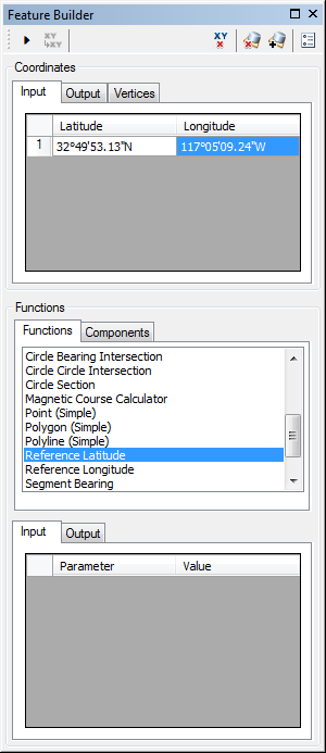 Feature Builder window with the Reference Latitude function selected