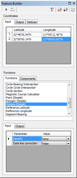 Feature Builder window with the Polyline (Simple) function selected