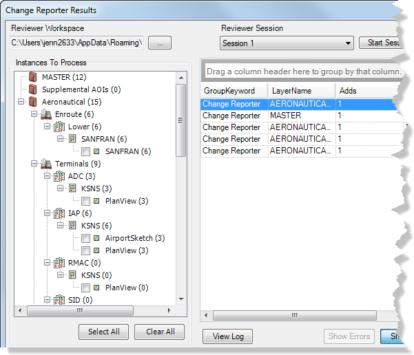 Change Reporter Results dialog box