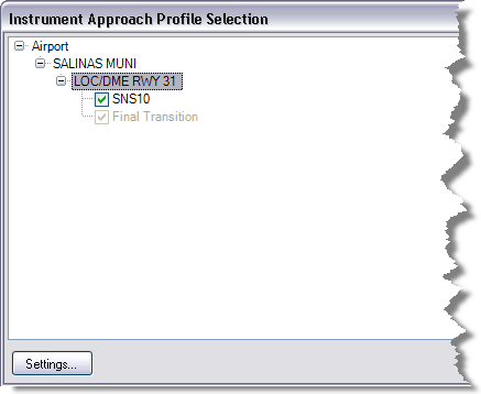 Instrument Approach Profile Selection dialog box