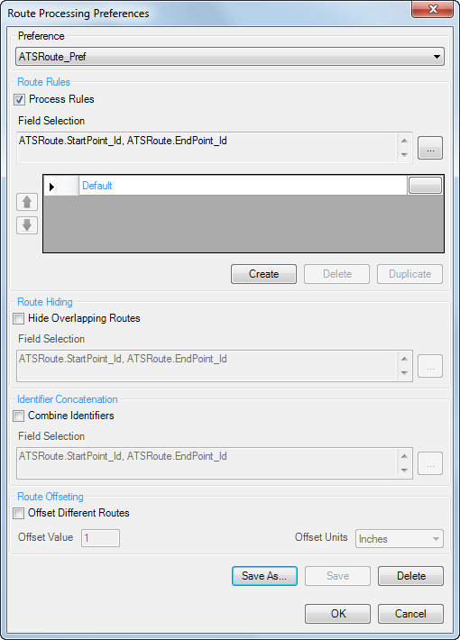 The Route Processing Preferences dialog box