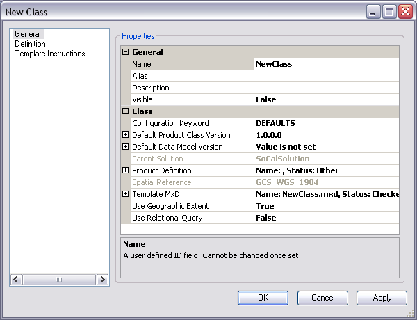 General properties on the New Class dialog box