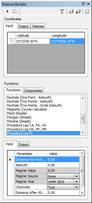 Feature Builder window with the Procedure Leg PI function selected