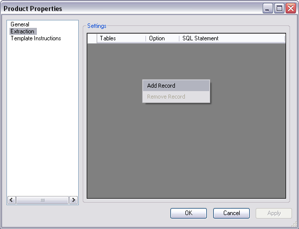 Adding a record in the Extraction pane