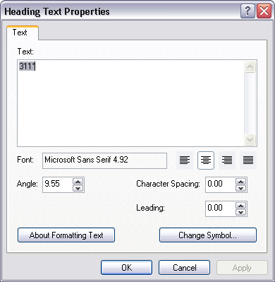Heading Text Properties dialog box