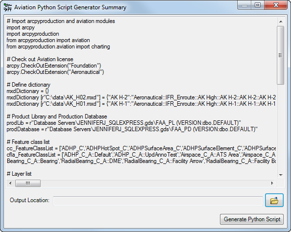 Aviation Python Script Generator Summary with complete script