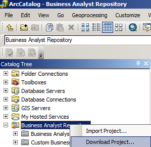 Business Analyst Server download project drop-down menu