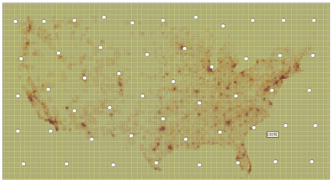 Result of an example for using locate territory centers using spatial locations only