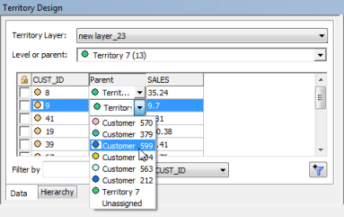 Dataview territory name drop-down menu