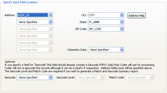 Input Field Locations