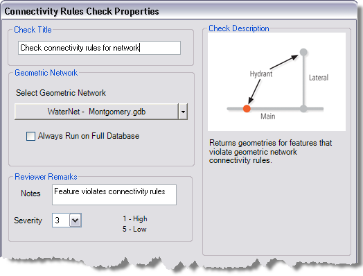 Connectivity Rules Check Properties dialog box
