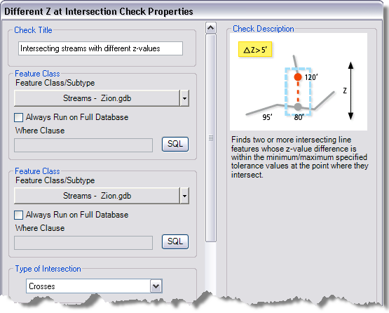 Different Z at Intersection Check Properties dialog box