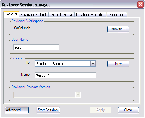 Reviewer Session Manager dialog box