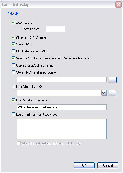 The arguments for the Launch ArcMap step with the Start Reviewer Session step