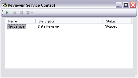 Reviewer Service Control dialog box with service stopped