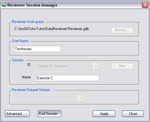 Reviewer Session Manager dialog box