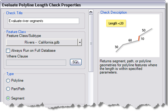 Evaluate Polyline Length Check Properties dialog box