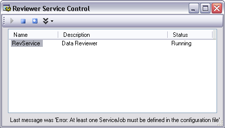 Reviewer Service Control dialog box with service started