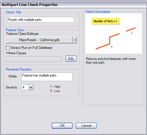 Mulitpart Line Check Properties dialog box