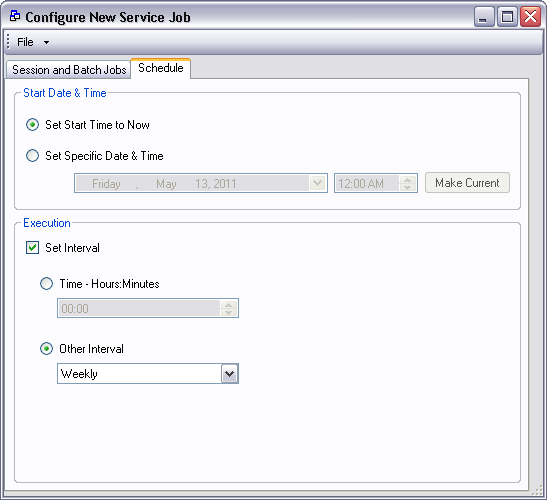 Schedule tab on the Configure New Service Job dialog box