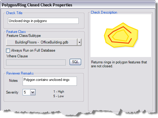 Polygon/Ring Closed Check Properties dialog box