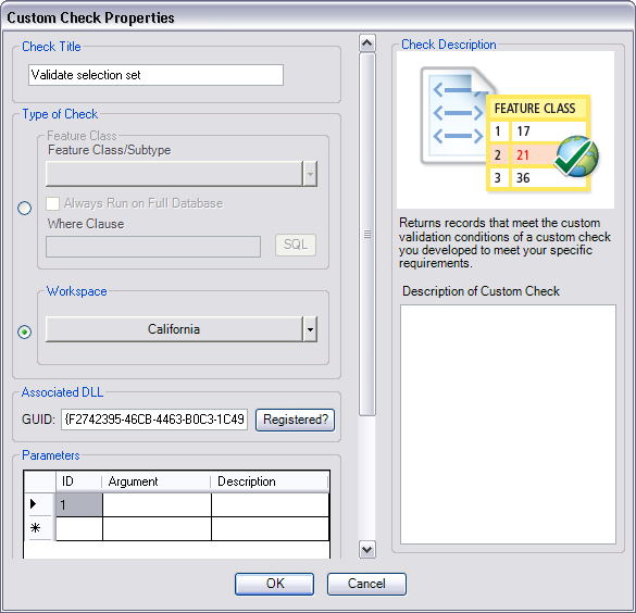 Custom Check Properties dialog box