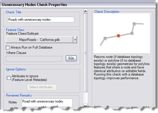 Unnecessary Nodes Check Properties dialog box