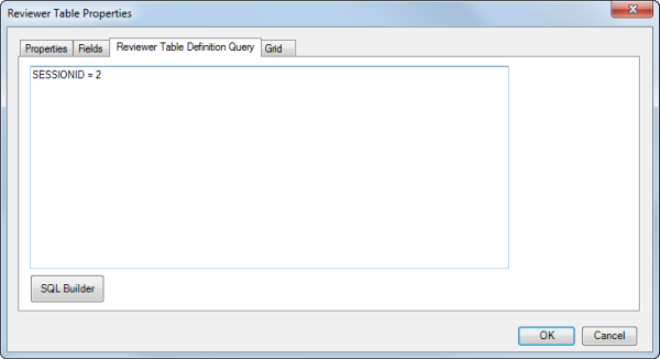 Reviewer Table Definition Query tab