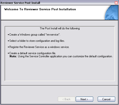 Welcome To Reviewer Post Installation dialog box