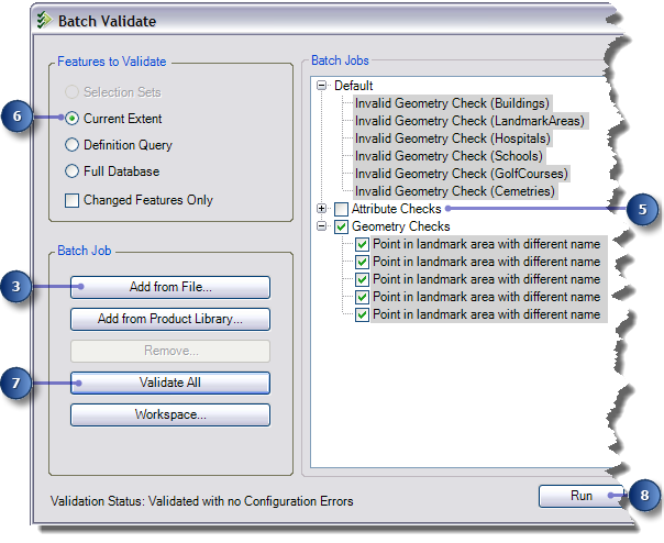 The Batch Validate dialog box with a batch job loaded