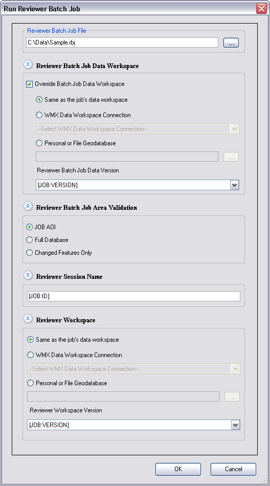 The arguments for the Run Reviewer Batch Job step