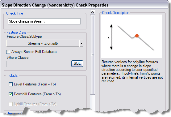 Slope Direction Change (Monotonicity) Check Properties dialog box